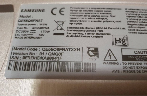 Samsung QE55Q8Fnat LED LCD tv hibás törött alkatrésznek