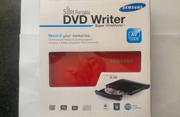 Samsung SE-208AB/TSRS külső DVD író, keskeny, RED MAC/Windows