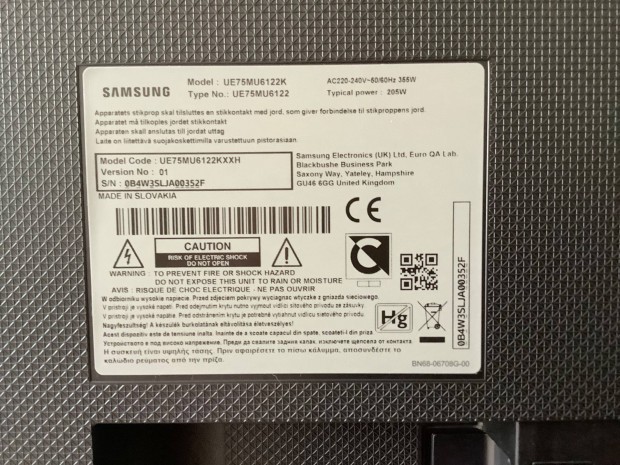 Samsung TV átmérője 189 cm/ 75, szállítás során sérült elvihető