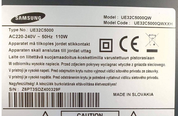 Samsung UE32C5000 LED LCD tv hibs,tp nincs benne