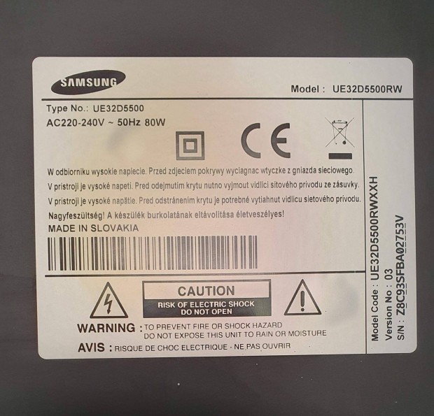 Samsung UE32D5500 LED tv hibs alkatrsznek main board elkelt!