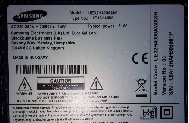 Samsung UE32H4000AW LED tv tpegysg ,