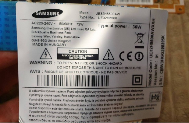 Samsung UE32H5500AW LED tv panelek alkatrsznek UE32H5500