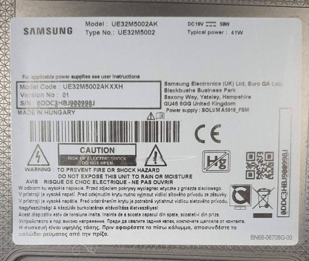 Samsung UE32M5002AK LED LCD tv hibs trtt alkatrsznek UE32M5002