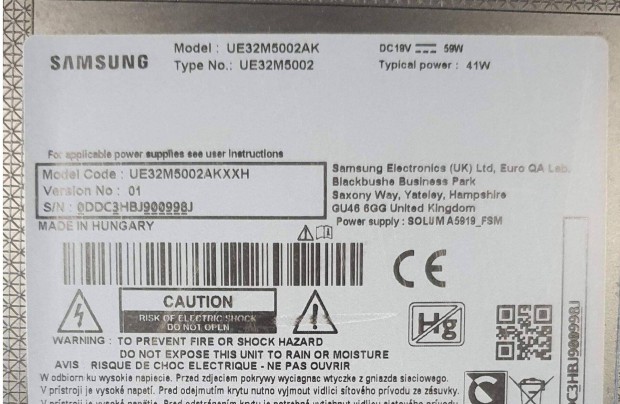 Samsung UE32M5002AK LED LCD tv hibs trtt alkatrsznek UE32M5002