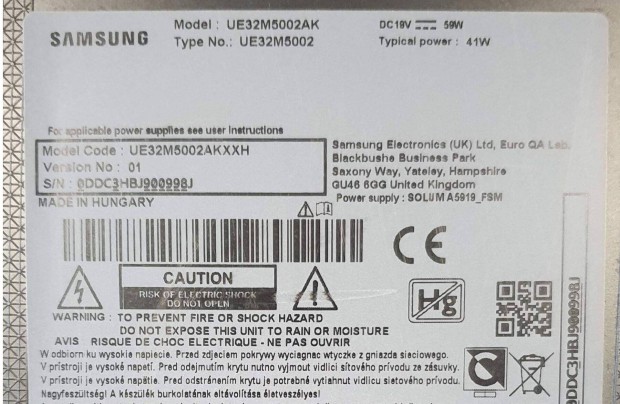Samsung UE32M5002AK LED LCD tv hibs trtt alkatrsznek UE32M5002