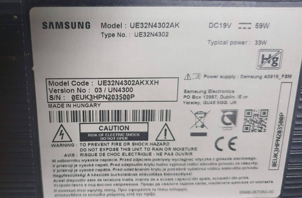 Samsung UE32N4302AK LED LCD tv hibás törött alkatrésznek UE32N4302