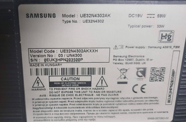 Samsung UE32N4302AK LED LCD tv hibs trtt alkatrsznek UE32N4302