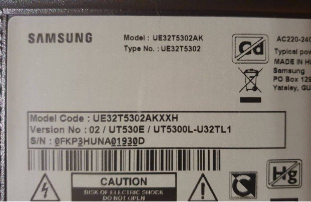 Samsung UE32T5302AK LED LCD hibs trtt alkatrsznek ue32T5302