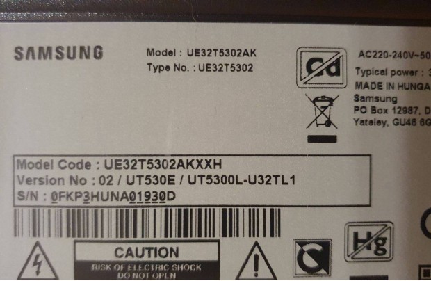 Samsung UE32T5302AK LED LCD hibás törött alkatrésznek ue32T5302