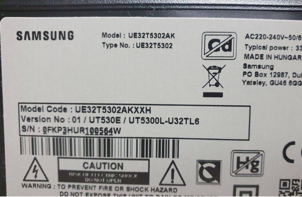 Samsung UE32T5302AK LED LCD trtt tv,mainboard elkelt BOE Tcon