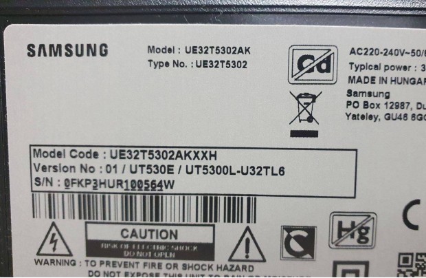 Samsung UE32T5302AK LED LCD tv hibs trtt alkatrsznek UE32T5302