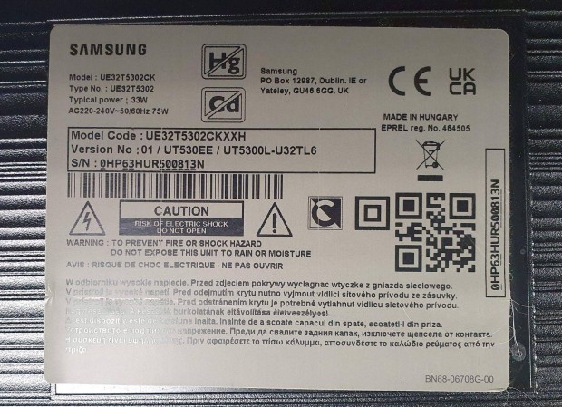 Samsung UE32T5302CK LED LCD tv hibs trtt alkatrsznek UE32T5302