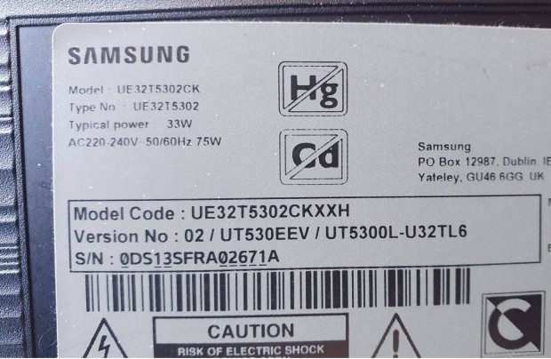 Samsung UE32T5302CK LED tv hibs trtt alkatrsznek UE32T5302