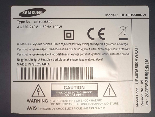 Samsung UE40D5500 LED tv tpegysg , tcon - main elkelt
