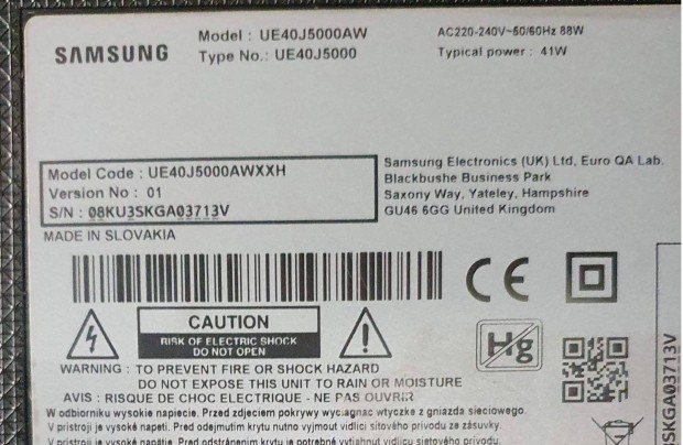 Samsung UE40J5000AW LED LCD tv hibs trtt alkatrsznek UE40J5000