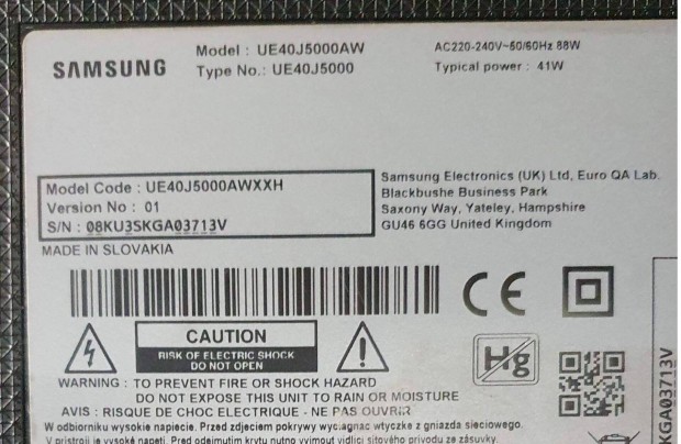 Samsung UE40J5000AW LED LCD tv hibs trtt alkatrsznek UE40J5000