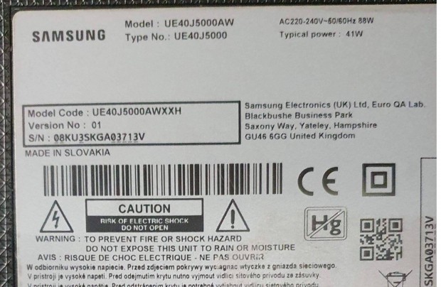 Samsung UE40J5000AW LED LCD tv hibás törött alkatrésznek UE40J5000