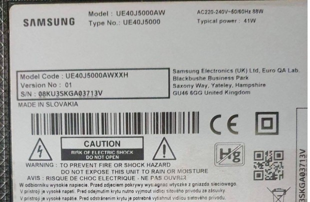 Samsung UE40J5000AW LED LCD tv hibs trtt alkatrsznek UE40J5000