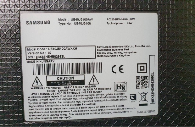 Samsung UE40J5100AW LED LCD tv hibs trtt alkatrsznek UE40J5100