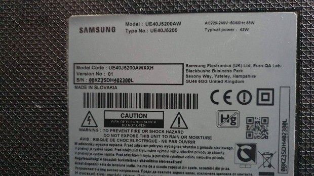 Samsung UE40J5200 LED LCD tv hibs trtt alkatrsznek UE40J5200AW