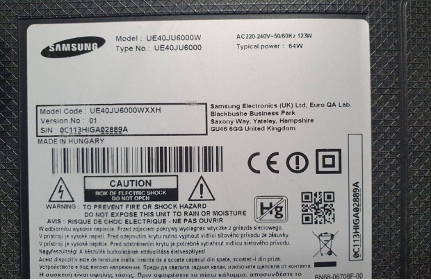 Samsung UE40JU6000W LED LCD tv hibs trtt alkatrsznek UE40JU6000