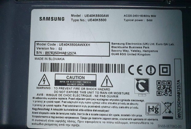 Samsung UE40K5500AW LED LCD tv Smart hibás törött alkatrésznek