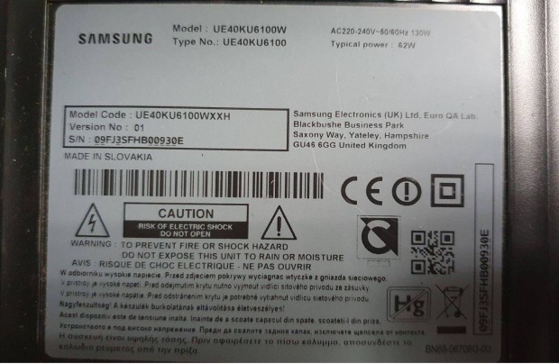 Samsung UE40KU6100 LED LCD tv Smart hibs trtt alkatrsznek