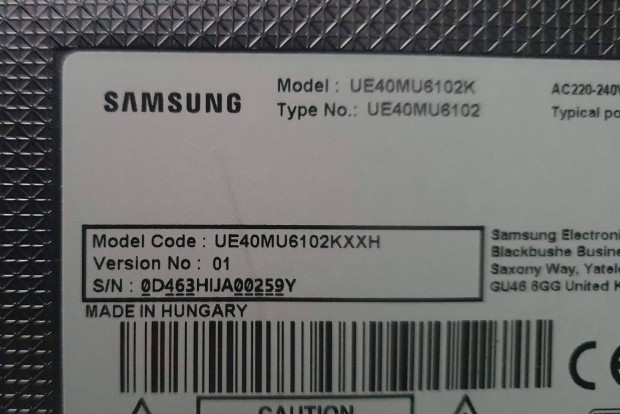 Samsung UE40MU6102K UHD LED tv hibs trtt alkatrsznek UE40MU6102
