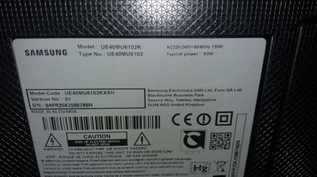 Samsung UE40MU6102 LED LCD tv tpegysg