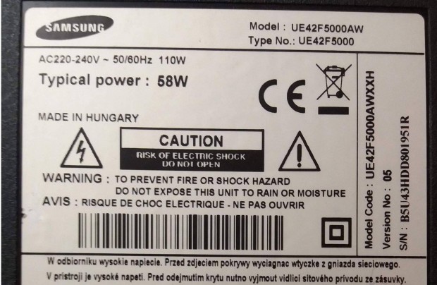 Samsung UE42F5000AW LED LCD tv main board tbbi elkelt UE42F5000