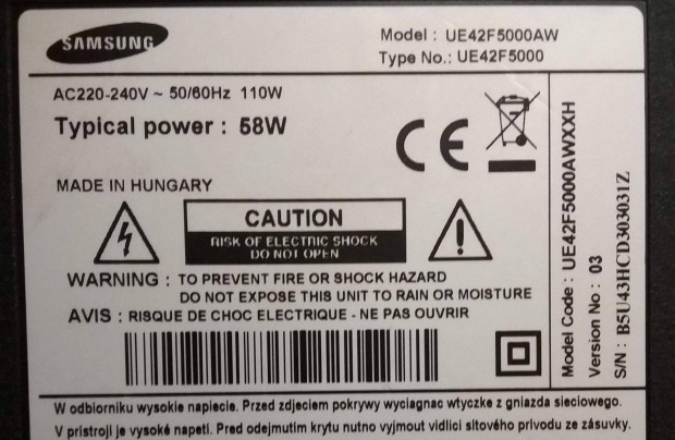 Samsung UE42F5000 LED LCD tv panelek alkatrésznek V03 UE42F5000AW