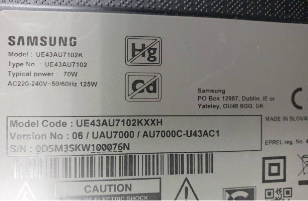 Samsung UE43AU7102K LED LCD tv hibs trtt alkatrsznek UE43AU7102