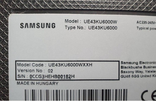 Samsung UE43KU6000W LED LCD tv hibás törött alkatrésznek UE43KU6000