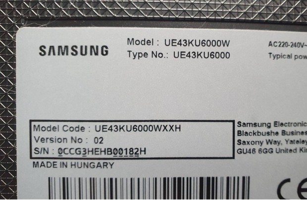 Samsung UE43KU6000W LED LCD tv hibs trtt alkatrsznek UE43KU6000