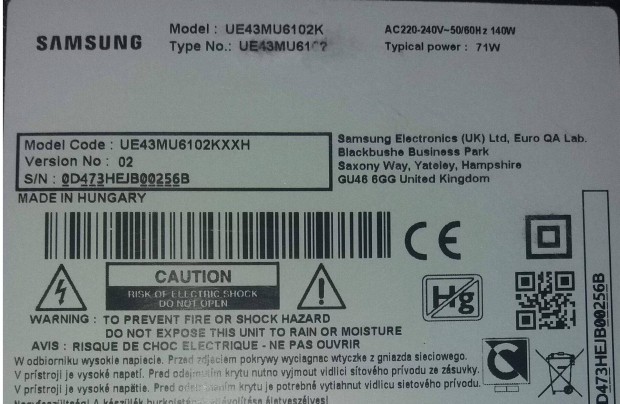 Samsung UE43MU61022 LED tv httr vilgts minden ms elkelt!