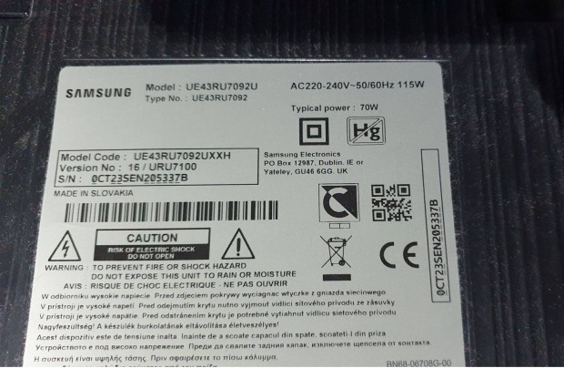 Samsung UE43RU7092U LED tv hibás törött alkatrésznek UE43RU7092