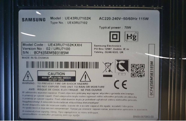 Samsung UE43RU7102K LED LCD 4K UHD tv panelek alkatrsznek
