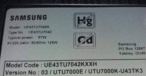 Samsung UE43TU7042K LED LCD tv hibs trtt alkatrsznek UE43TU7042 2