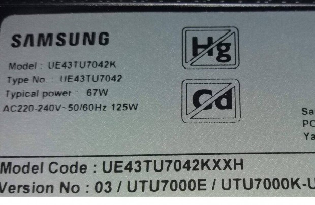 Samsung UE43TU7042K LED LCD tv hibás törött alkatrésznek UE43TU7042 2
