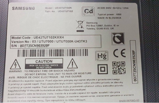 Samsung UE43TU7102K LED LCD smart tv hibás törött alkatrésznek V03