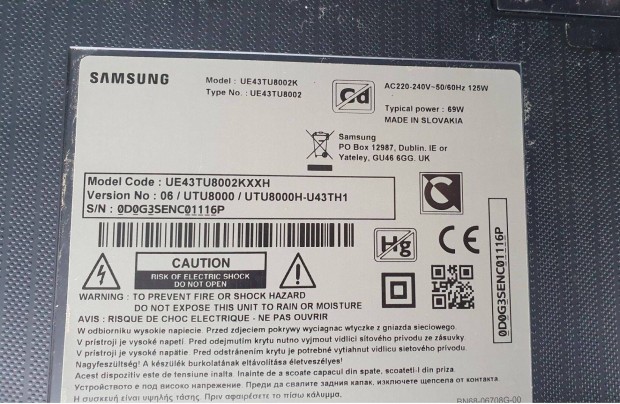 Samsung UE43TU8002K LED LCD tv hibs trtt alkatrsznek UHD