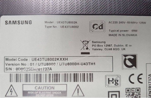 Samsung UE43TU8002K LED tv httr vilgts alkatrsznek UE43TU8002