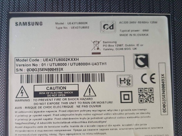 Samsung UE43TU8002K LED tv hibás alkatrésznek UE43TU8002