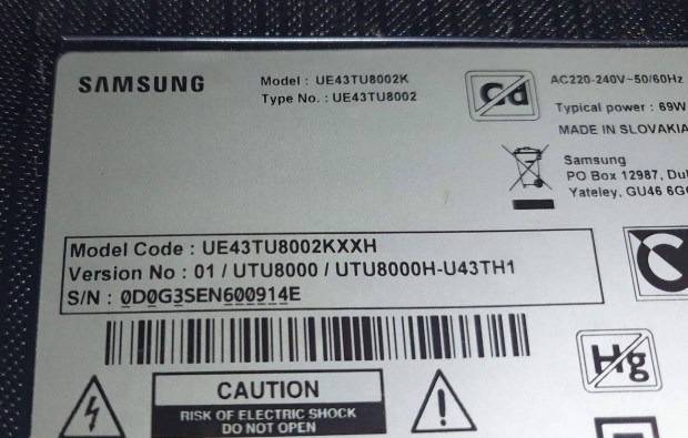 Samsung UE43TU8002K LED tv hibs trtt alkatrsznek UE43TU8002