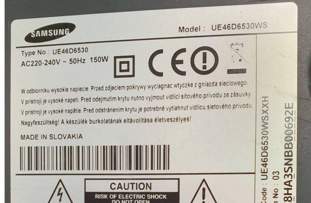 Samsung UE46D6530 LED LCD tv hibs trtt alkatrsznek main elkelt!