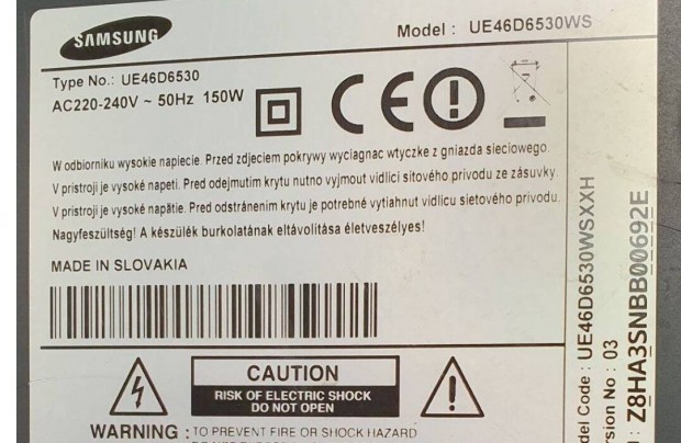 Samsung UE46D6530 LED LCD tv hibs trtt alkatrsznek main elkelt!
