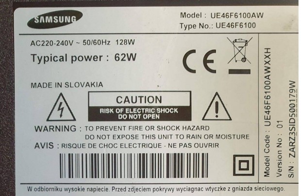 Samsung UE46F6100AW LED LCD hibs trtt alkatrsznek UE46F6100 ?