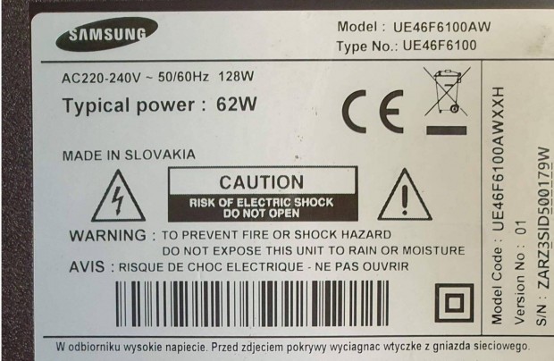 Samsung UE46F6100AW LED LCD hibs trtt,tp elkelt UE46F6100