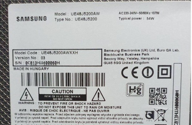 Samsung UE48J5200AW LED tv hibs trtt alkatrsznek UE48J5200